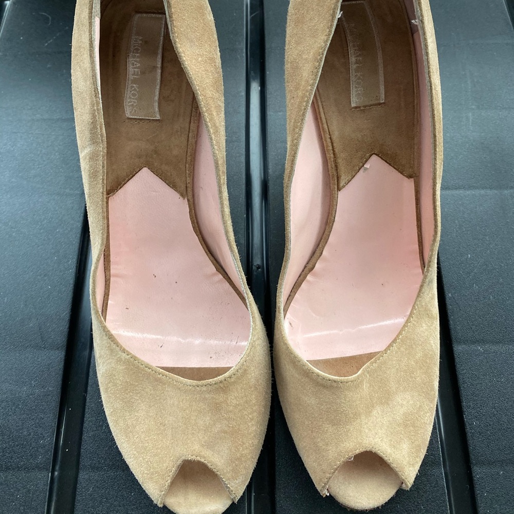 Michael Korda Suede Paloma Peep Toe Heels